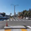 Image of cars stopped at new traffic signal at Cook Street