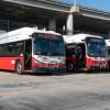 Three Battery Electric Buses at Woods Station