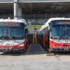 New Flyer (left) and BYD USA (right) Battery Electric Buses at Woods Stations 