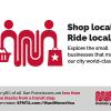 Muni Moves You ad promoting "Shop local. Ride local" with the Muni logo transformed into people shopping with a basket and a bag