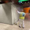 The SFMTA Paint Shop applies fresh coat of paint for graffiti abatement 