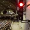 Subway tunnel with track and signal light
