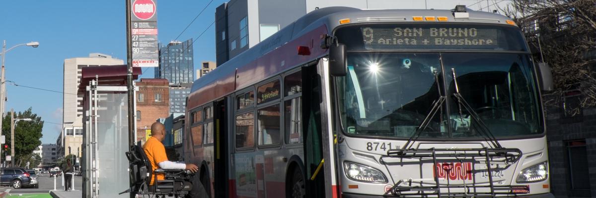 Wheelchair User Boarding 9 San Bruno at New Boarding Island