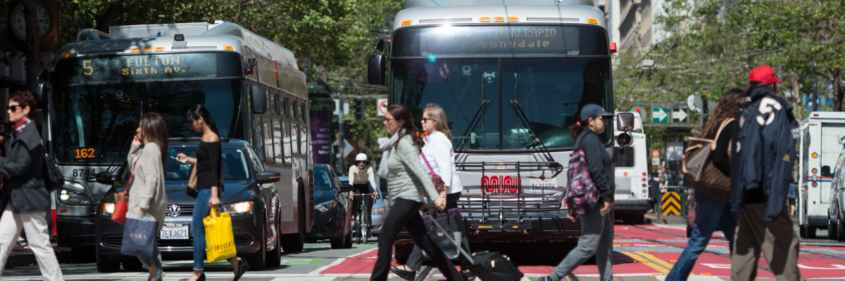 Muni hybrid buses on Market street