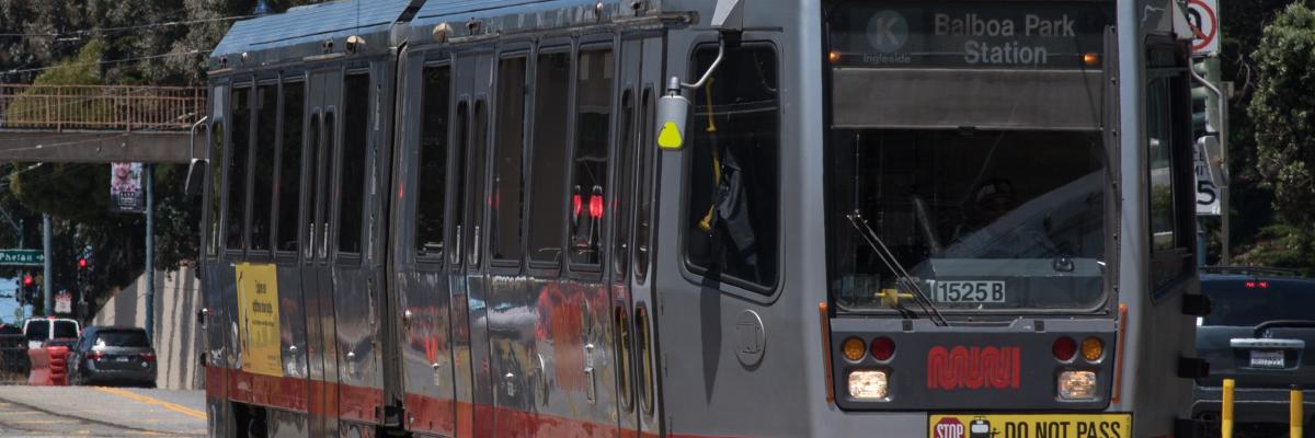 K Ingleside train traveling on Ocean Avenue