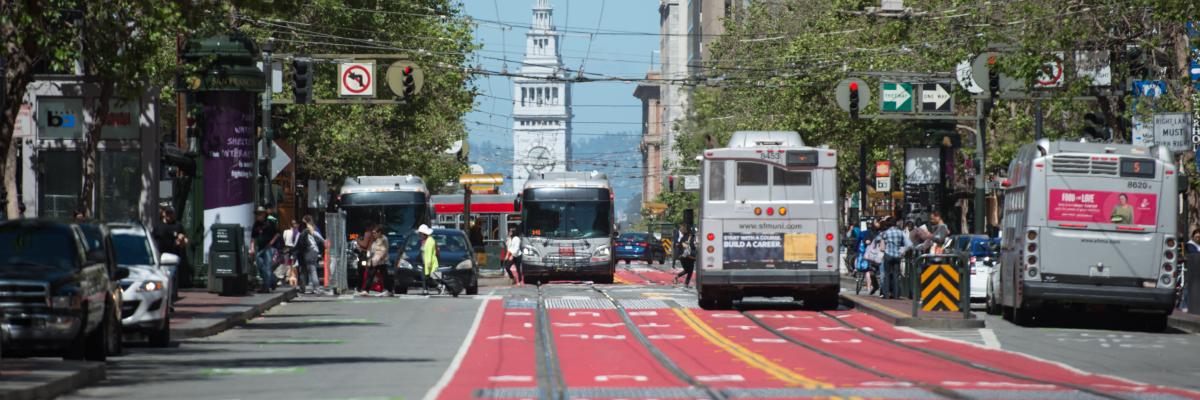 Red transit lanes on Market Street