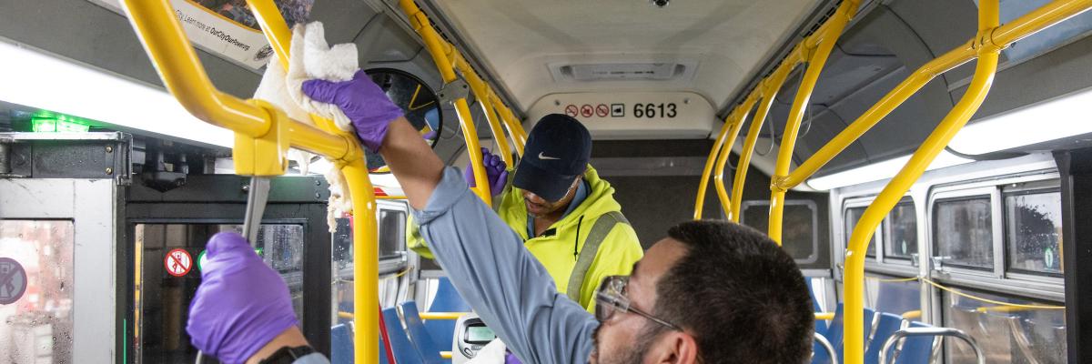 SFMTA Car Clean crew at work preparing a bus for a new day