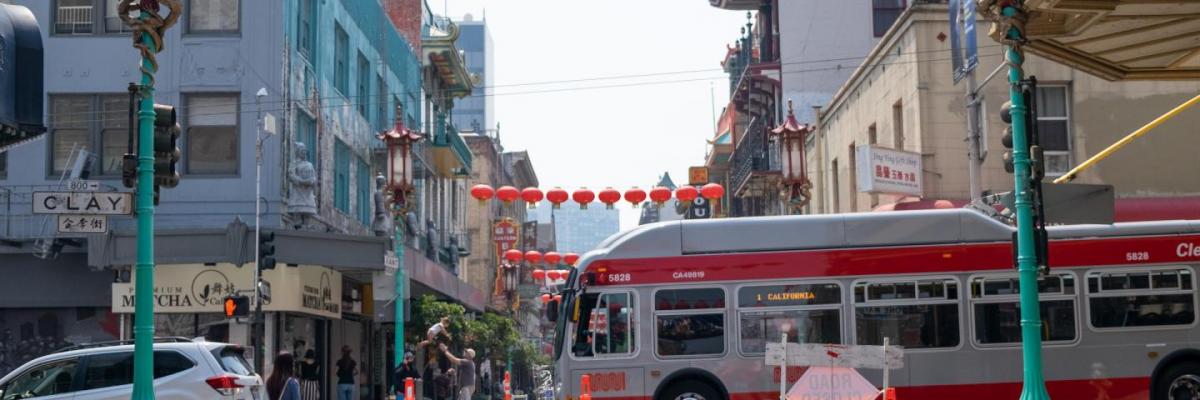 Muni 1 California traveling through Chinatown on Clay Street