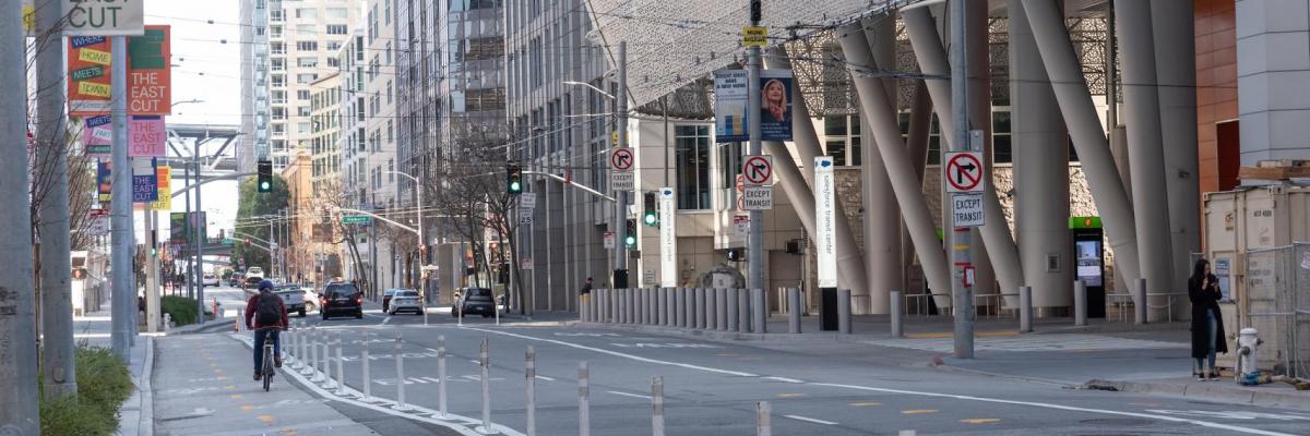 transit only lane and protected bikeways on Beale Street