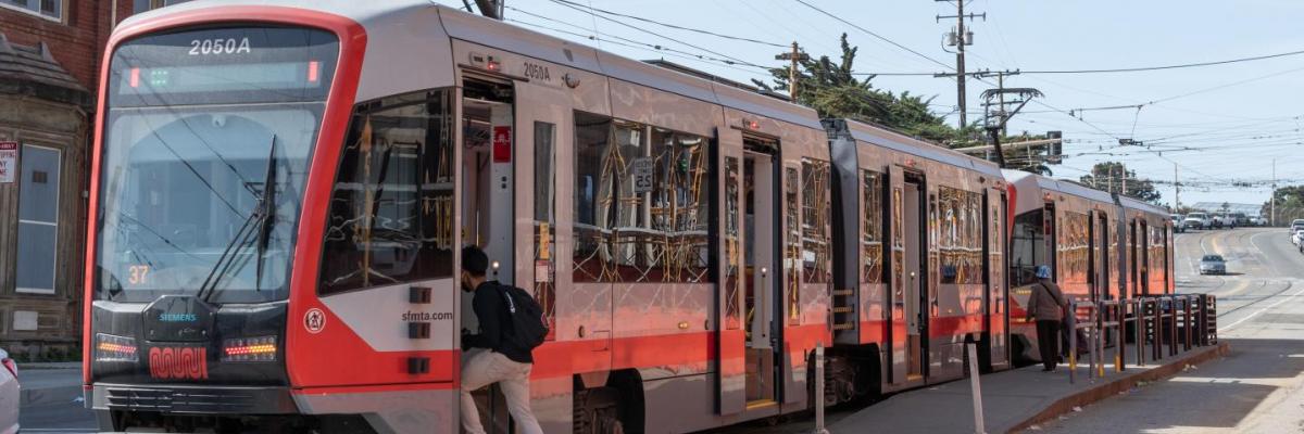 Passengers boarding an M Ocean View train