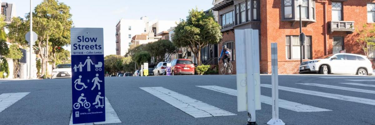 A Slow Streets program sign