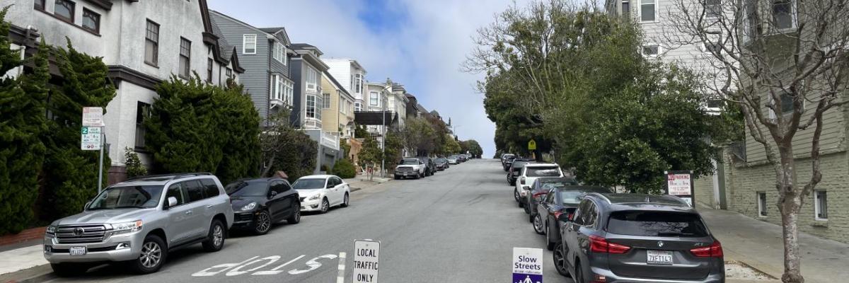 Slow streets signs on Clay Street