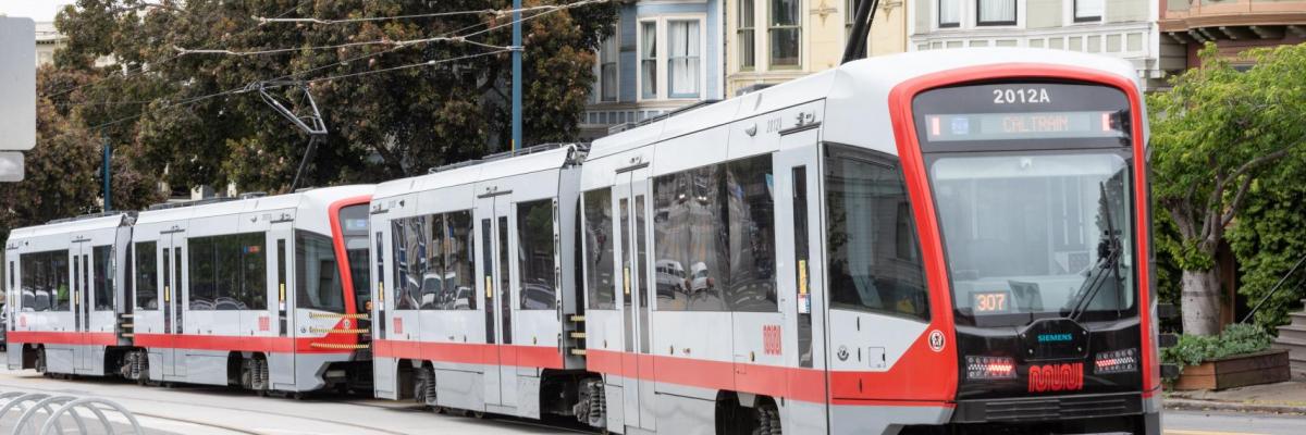 N Judah train on the street