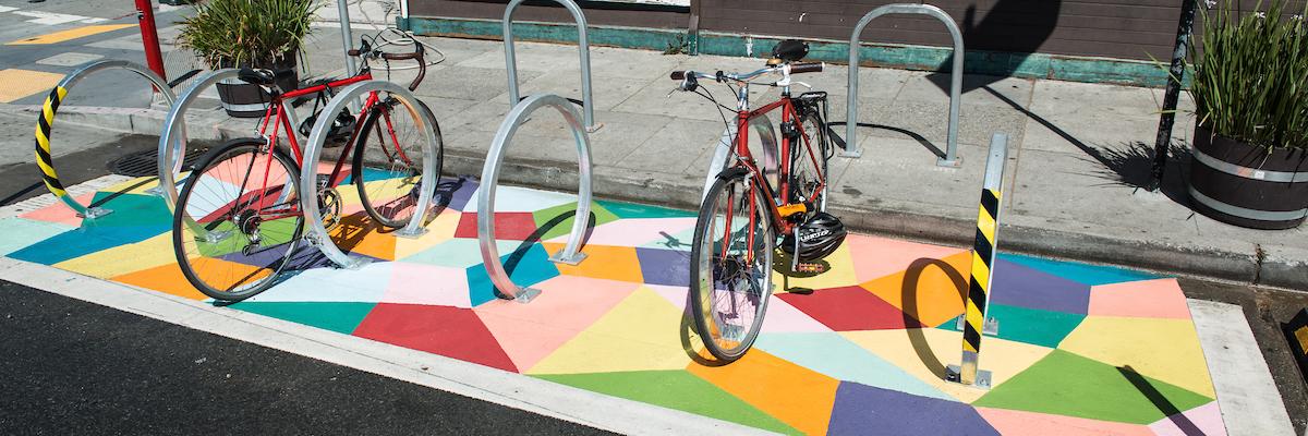 Bike Corral with mural at Fell and Divisadero streets