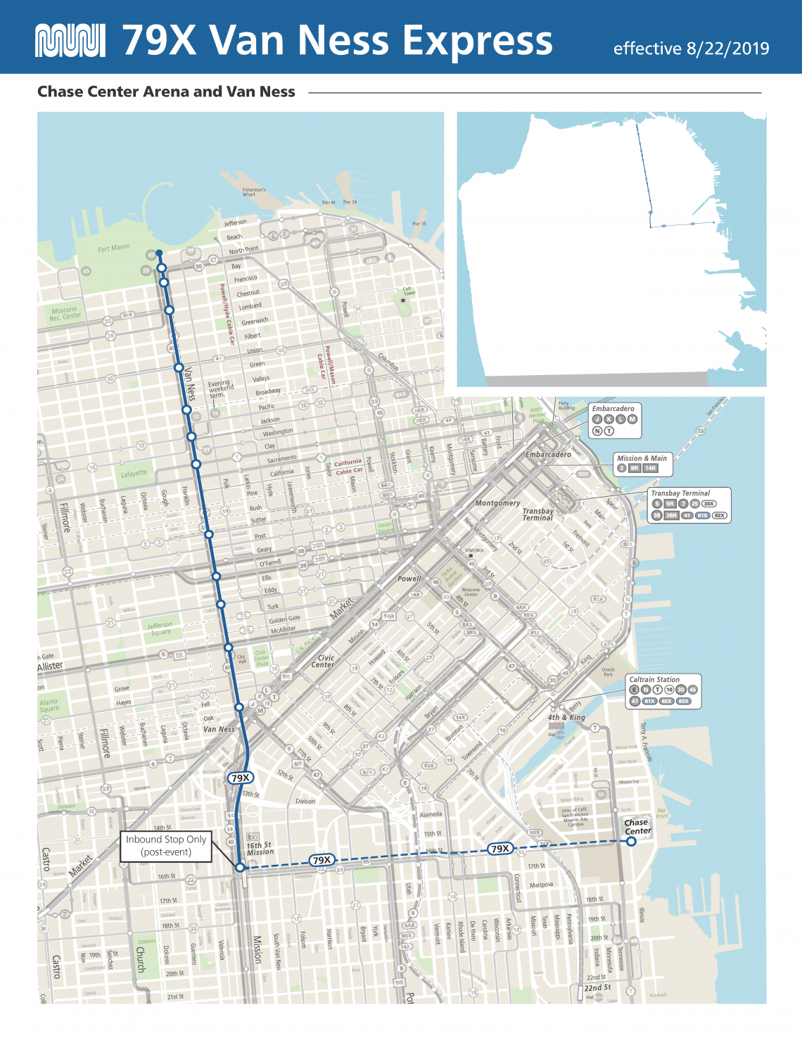 Map of 79X Van Ness Arena Express