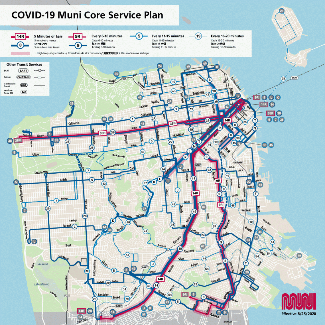 Core Service map effective August 25, 2020