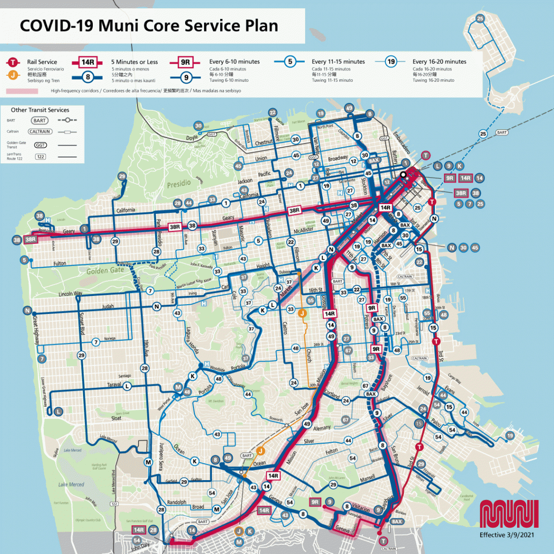 Core Service map effective March 9, 2021
