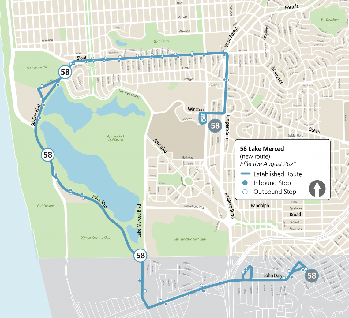 Map of 58 Lake Merced Route