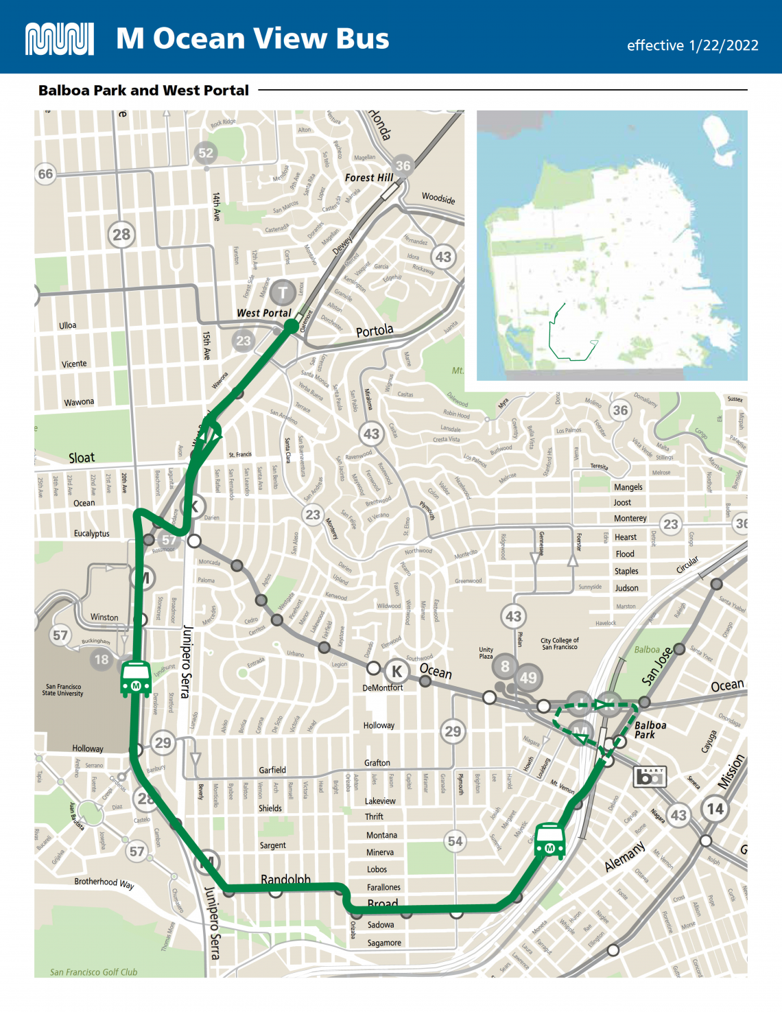 Route Map for M Ocean View Bus