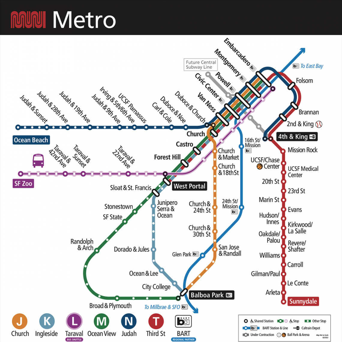 Muni Metro Map Starting Feb. 19, 2022
