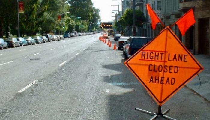 Lane blocked on Oak Street