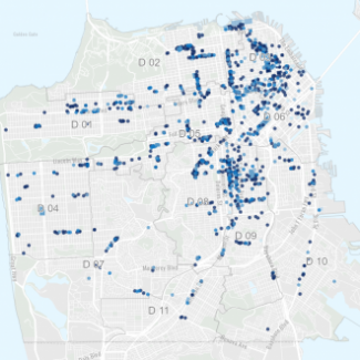 Map showing locations of Shared Spaces all over San Francisco