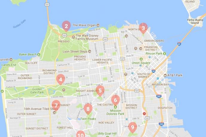 A screenshot of Curbed SF’s map of the 10 best places to view the solar eclipse.