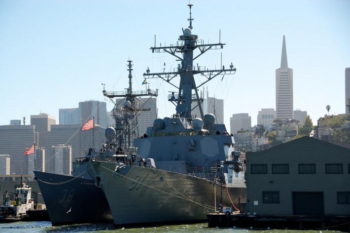 Docked Naval ships during Fleet Week 2010