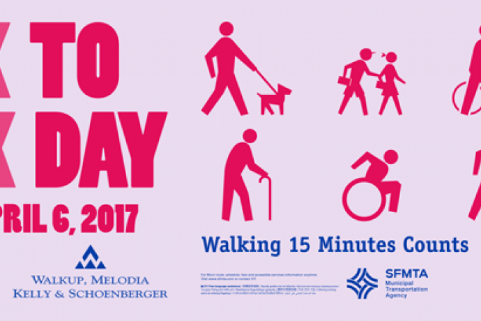 Image with text, Walk to Work Day, Thursday April 6, 2017. Full alt text on image in target link.
