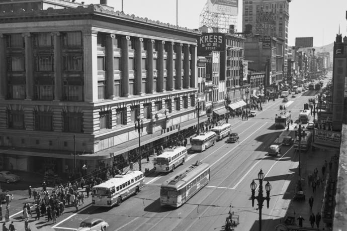 view west on Market Street from Eddy Street