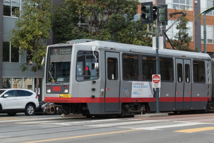 T-Third train on 3rd street in dogpatch/mission bay area