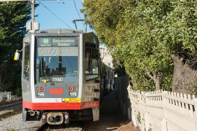 M Ocean View train entering Rossmoor Drive private trackway