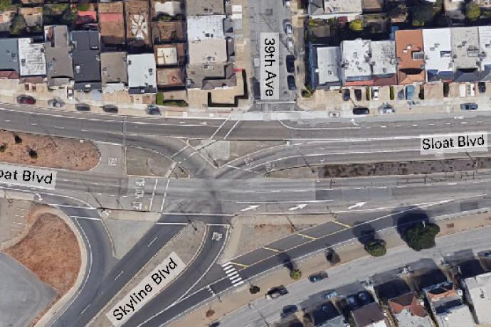 The image shown is an aerial view of the study intersection at Sloat & Skyline.
