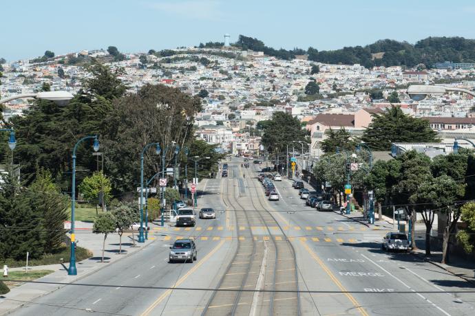Overhead view of ocean avenue in outer mission area