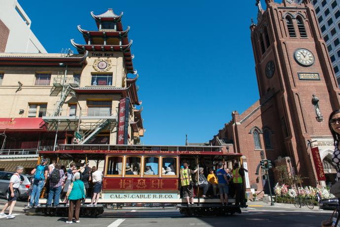 Cable Car in front of Chinatown gates