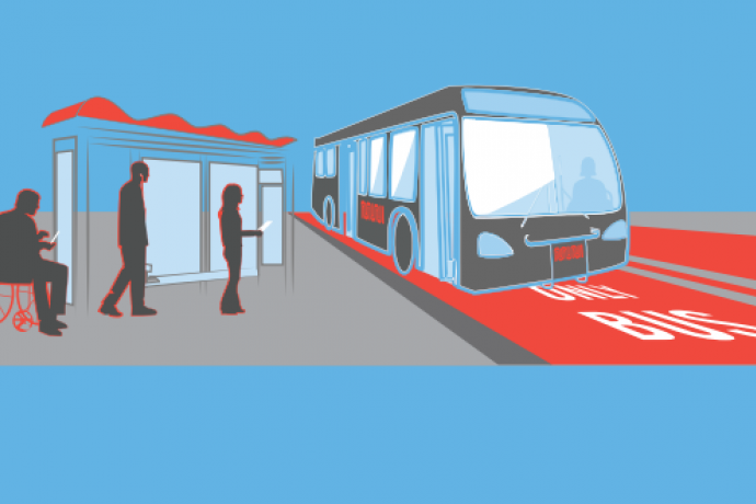 Graphic of bus with red transit only lanes