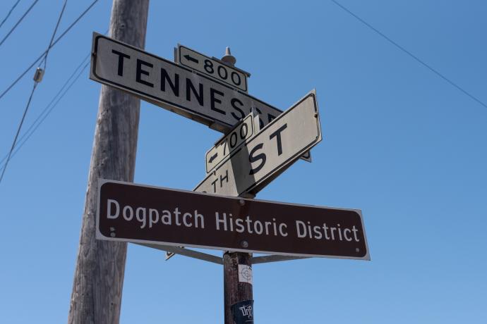 Dogpatch signs indicate its historic status