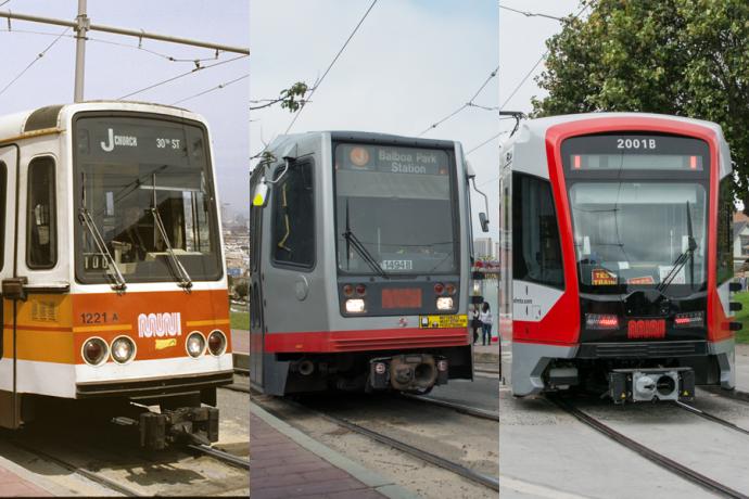 3 generations of muni LRV car