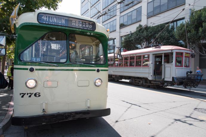 trolley coach and streetcar