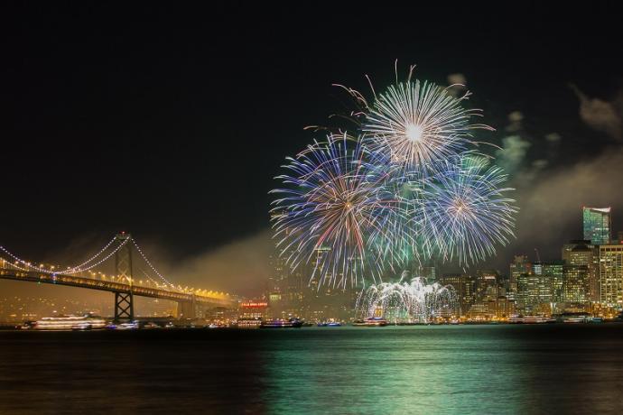 New Year fireworks over San Francisco bay.