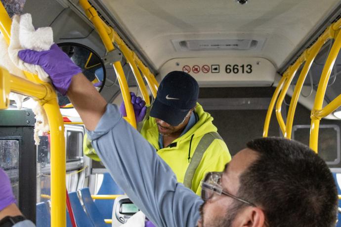 SFMTA Car Clean crew at work preparing a bus for a new day