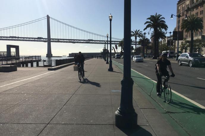 Embarcadero bike path and Bay Bridge 