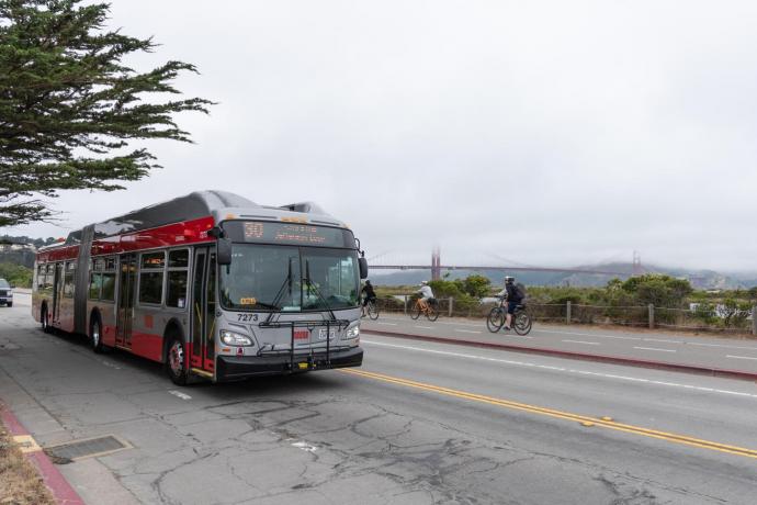 A 30 Stockton bus in the Presidio