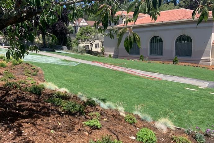 New sod on top of the new drainage system at Forest Hill Station