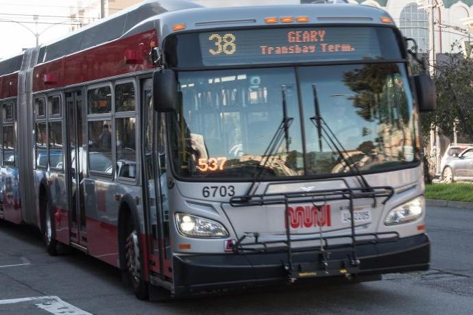 Image of 38 Geary bus on Geary Boulevard