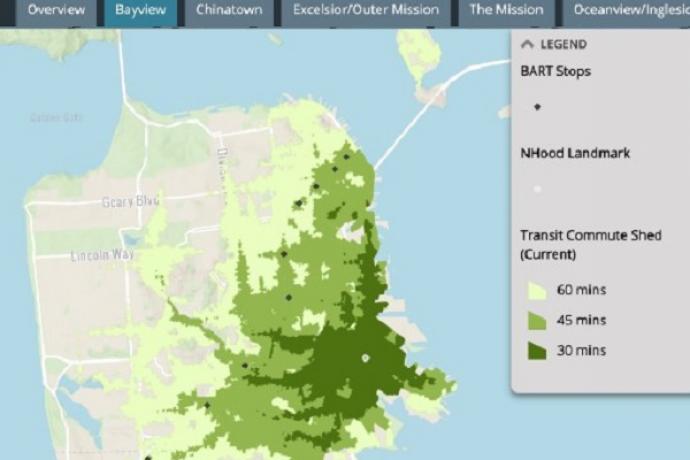 Image of SFMTA’s Equity Toolkit showing information for the Bayview neighborhood since Shelter in Place began