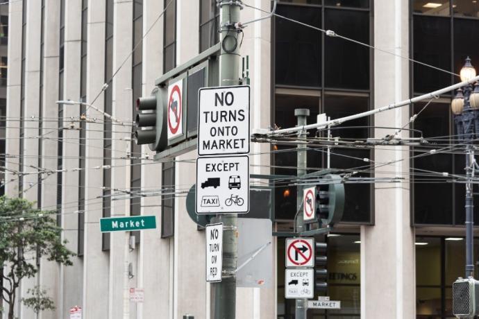 Signs indicating on turns onto Market Street