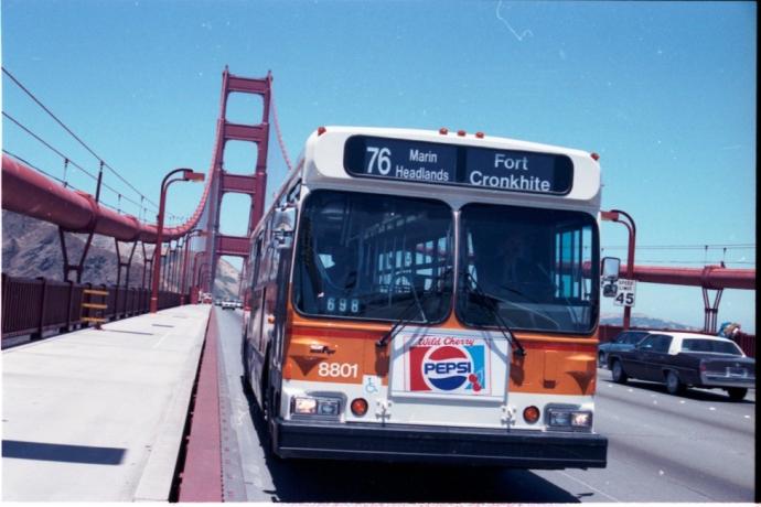 76 Marin Headlands bus crossing the Golden Gate Bridge 