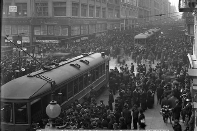 Opening day of the San Francisco Municipal Railway on December 28, 1912. Muni was the first publicly owned railway line in a maj