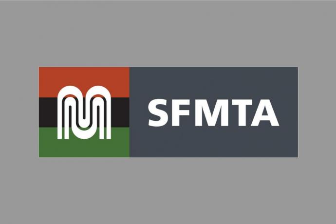 SFMTA Black History Month logo featuring the Pan-African flag's colors: red, black and green.